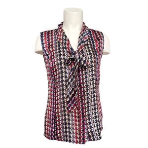 NWOT Tahari Arthur S. Levine Women’s Tie Neck Houndstooth Sleeveless Top Size PM
